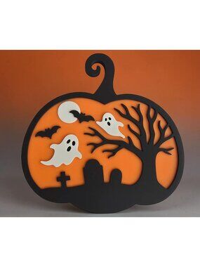 7" x 7" 3D Printed Halloween Ghosts & Bats Pumpkin Graveyard Wall Decor